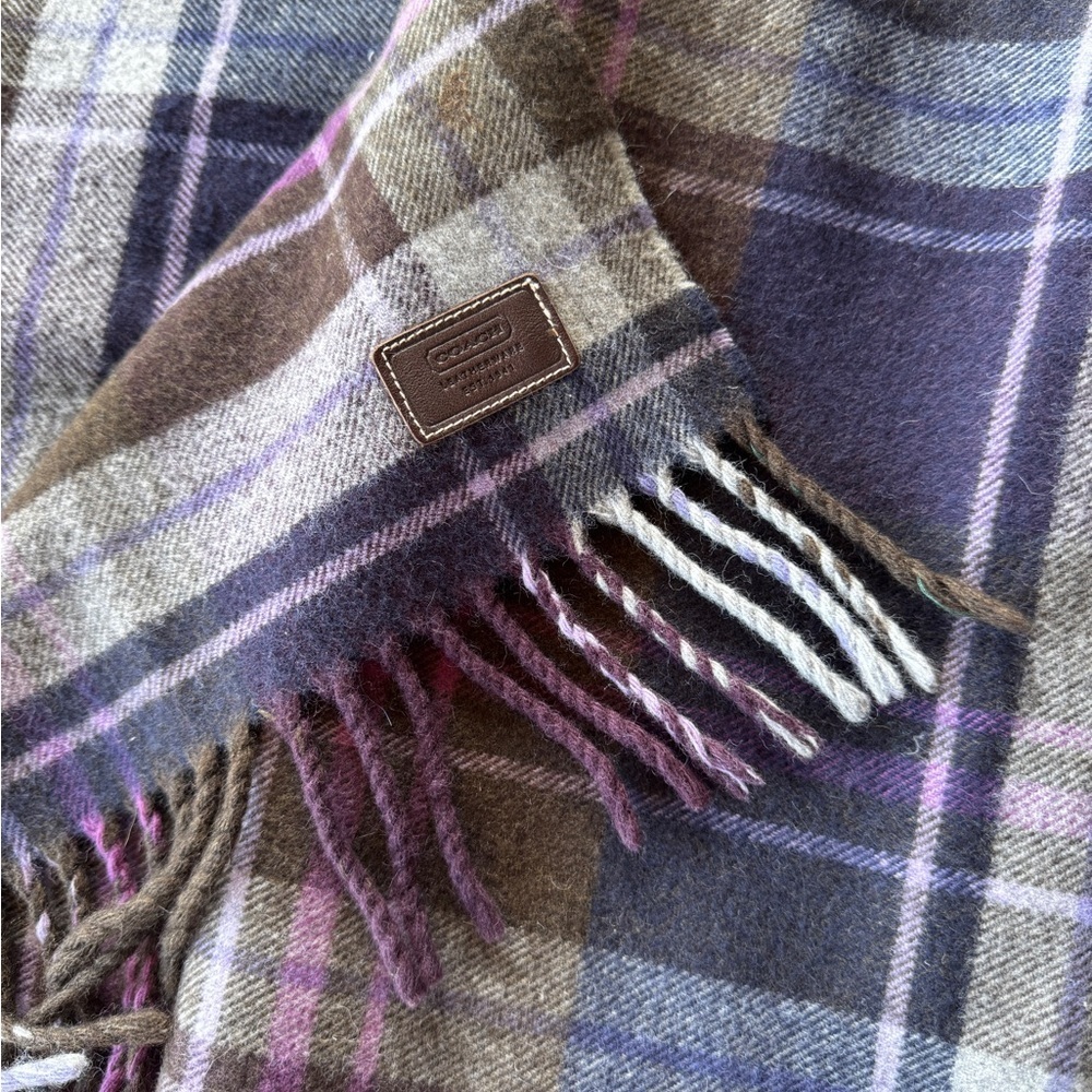 COACH Plum Plaid Tweed Wool Wristlet Scarf - Picture 6 of 7